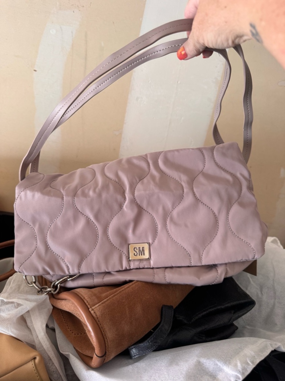 Steve Madden Quilted Shoulder Satchel in Dusty Mauve NWT